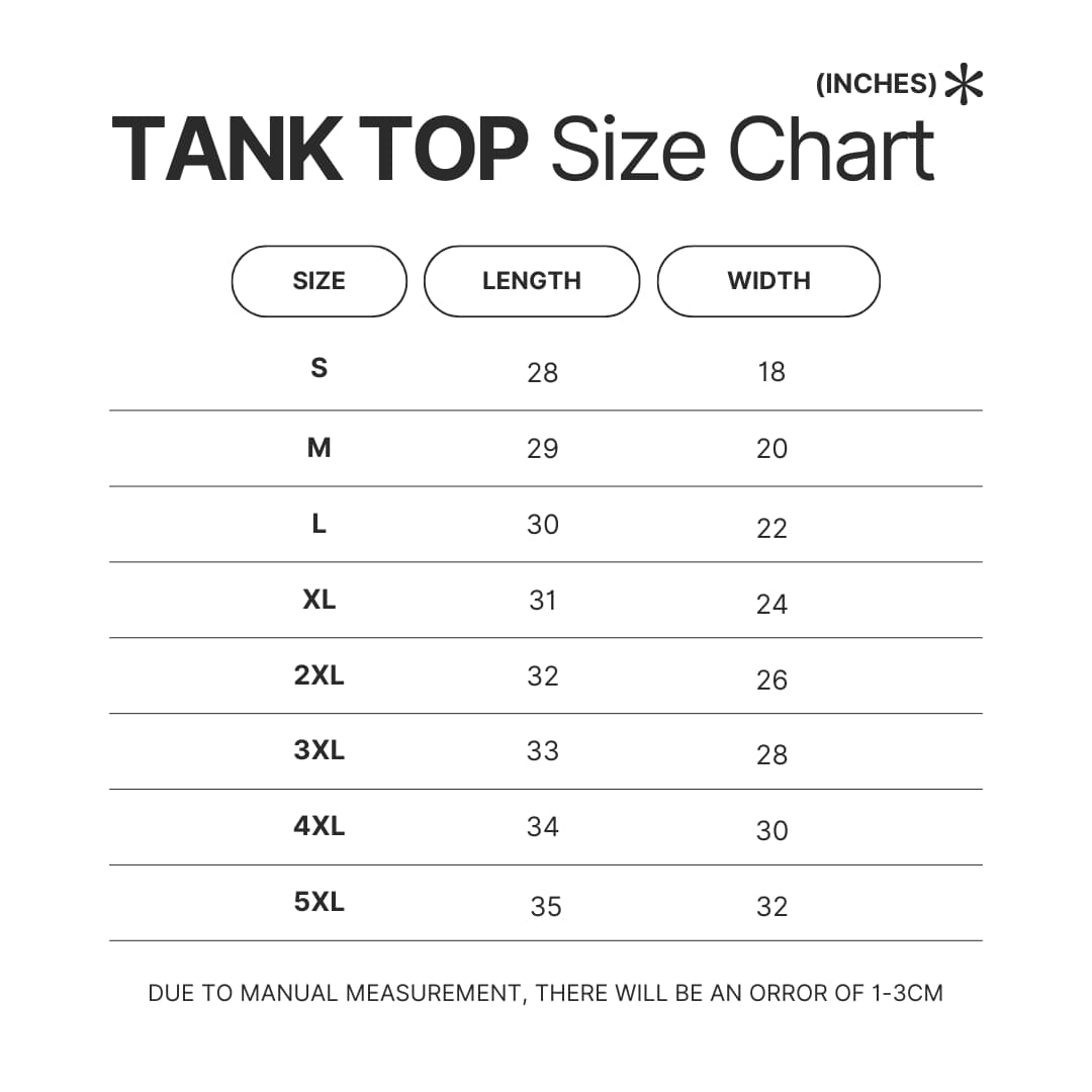 Tank Top Size Chart - Arknights Merch